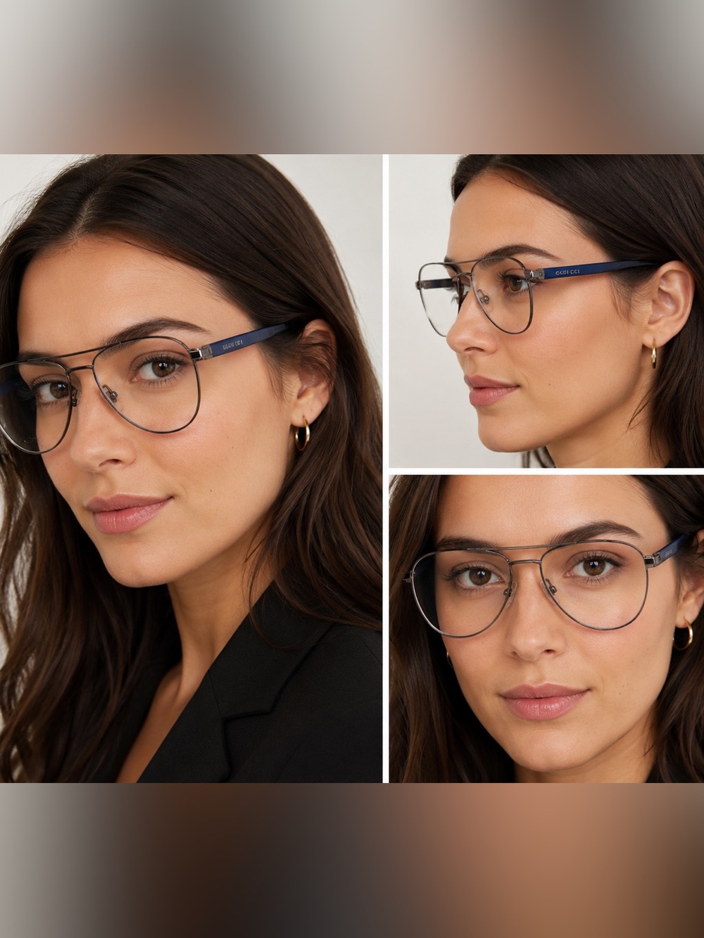 Gucci GG4218 Aviator Eyeglasses Frames Navy Gold Stainless Steel Made Italy